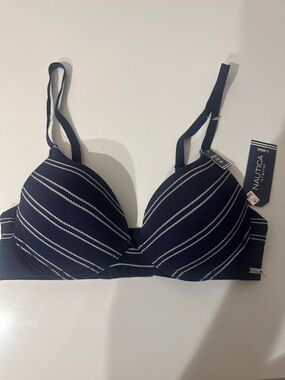 NAUTICA intimates Navy and White Diagonal Stripe T-Shirt Bra Sz 34 B